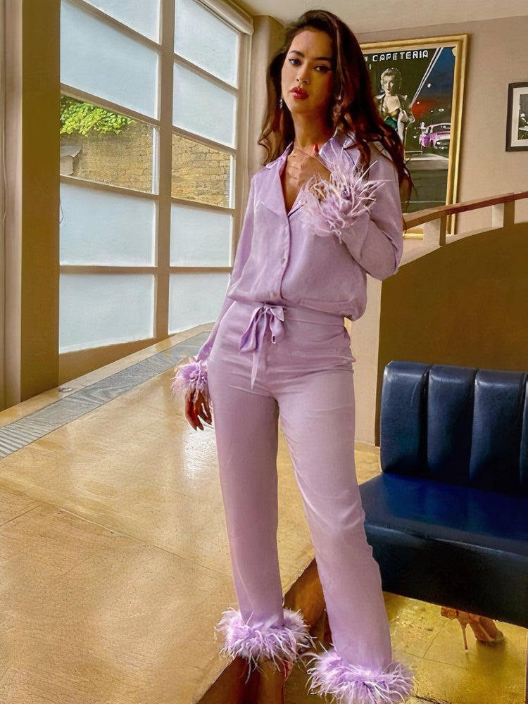 Gefiederter Satin-Pyjama Solana