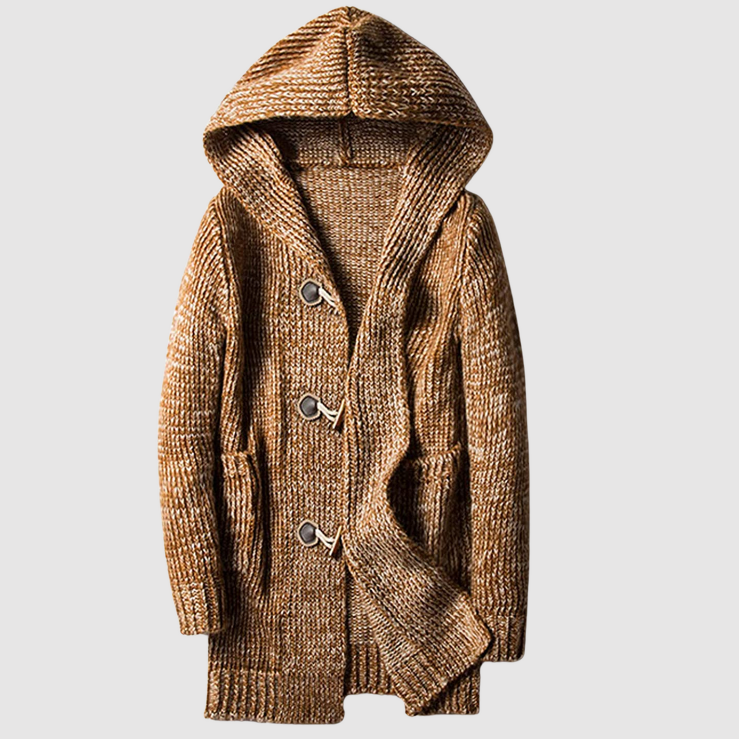 Fudus Hooded Mid-Long Button-Up Pullover with Horn Buttons