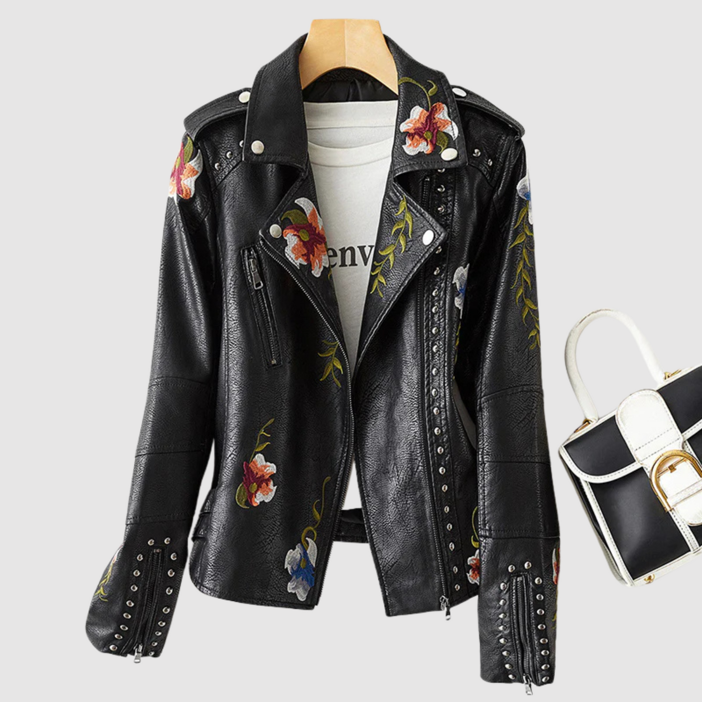 Krohn-e | Lederjacke mit Retro Blumenmuster