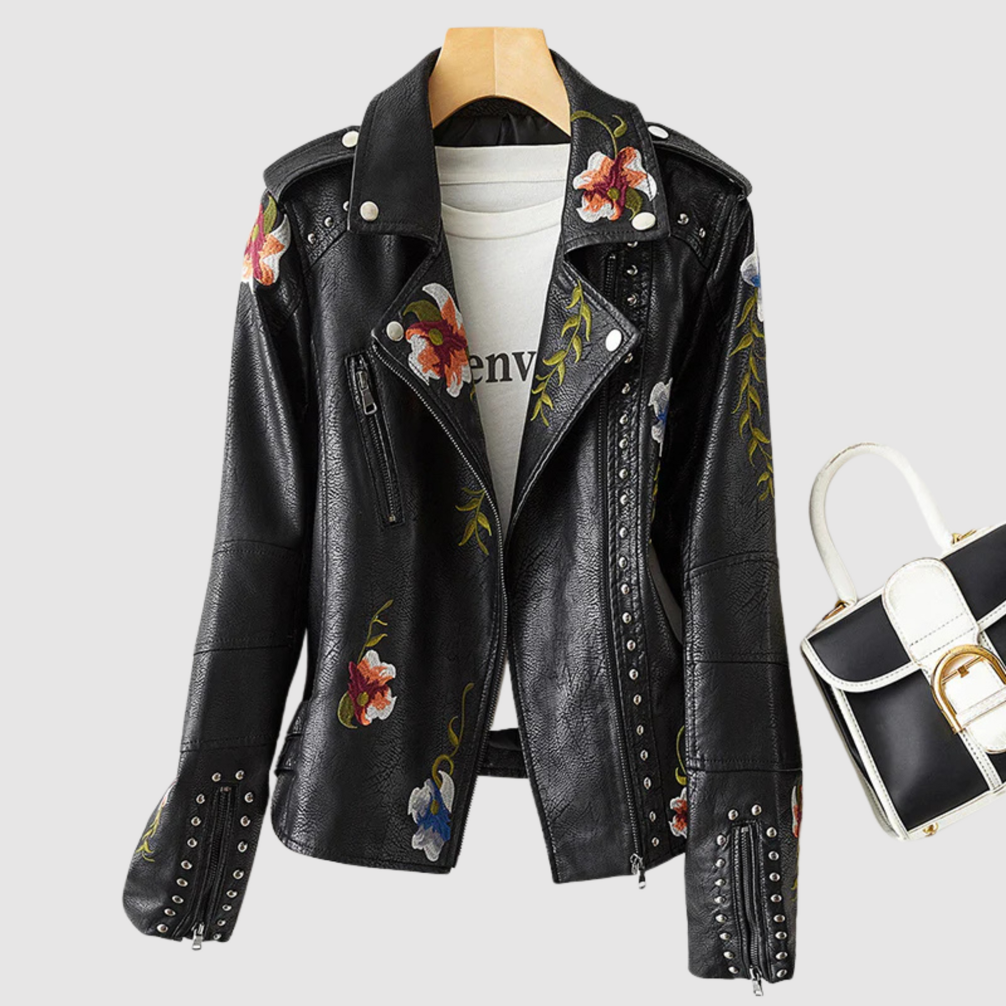 Krohn-e | Lederjacke mit Retro Blumenmuster