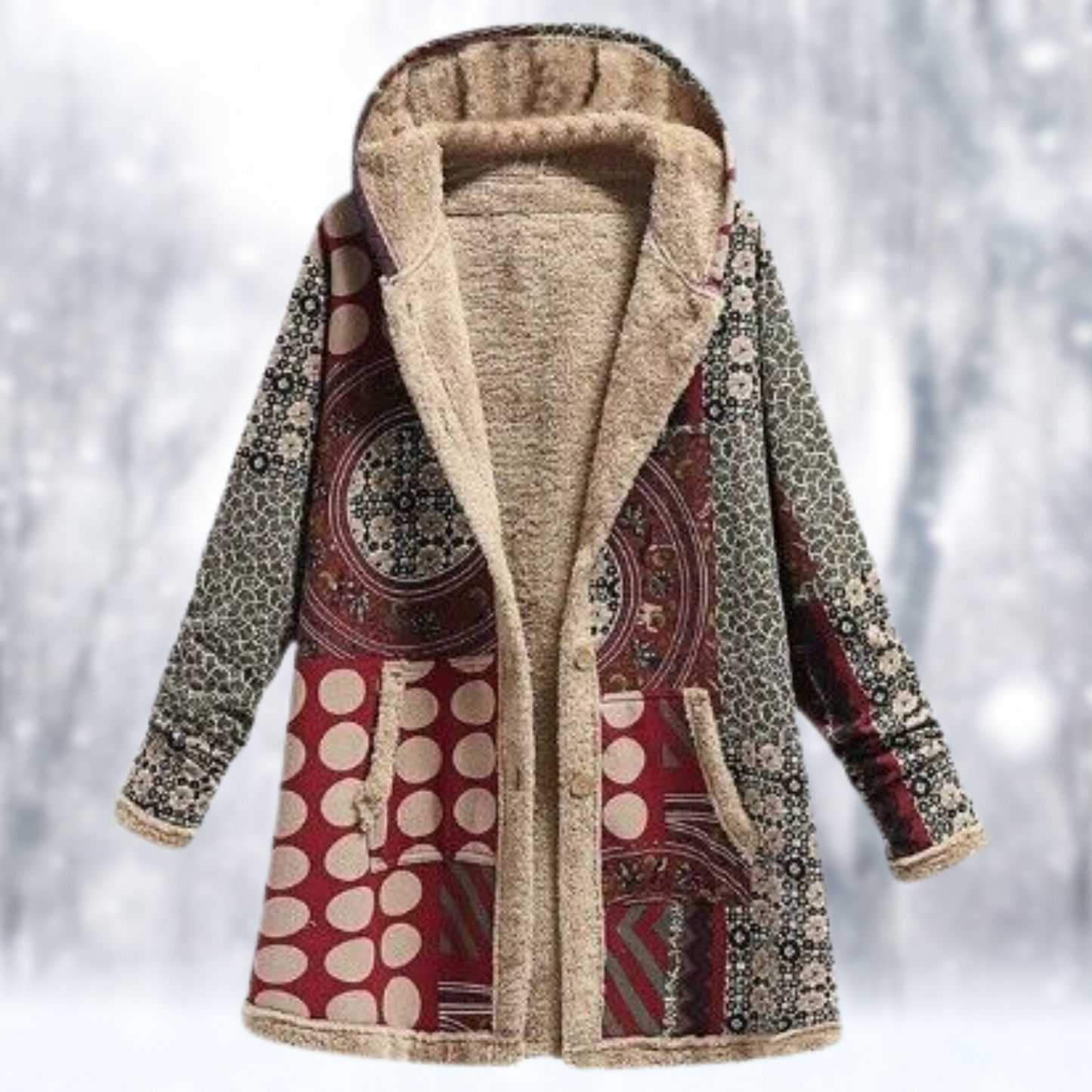 Fleece-Mantel Ella mit Kapuze, lang