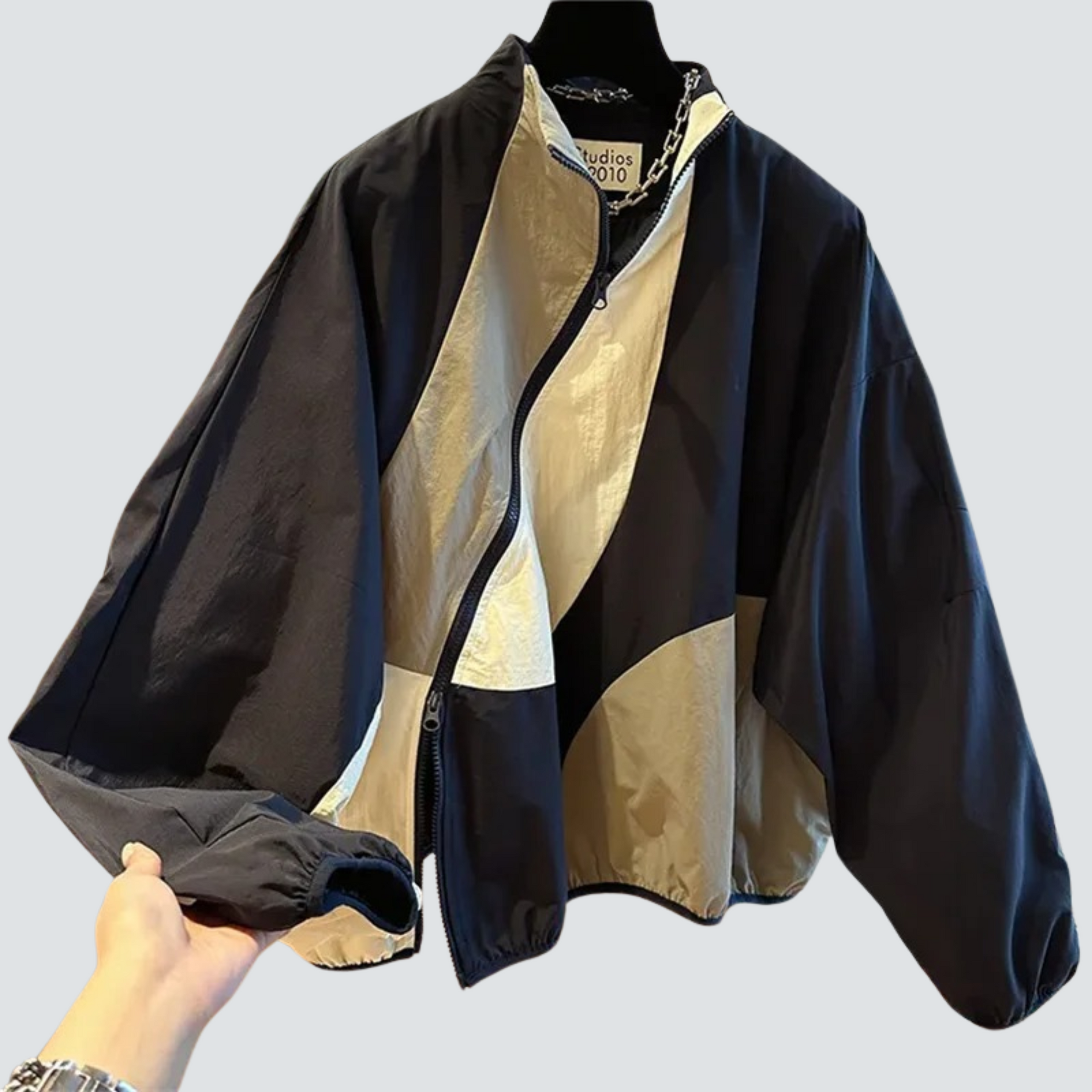 Krohn-e | Frauen Patchwork Jacke mit Schräger Vorderseite