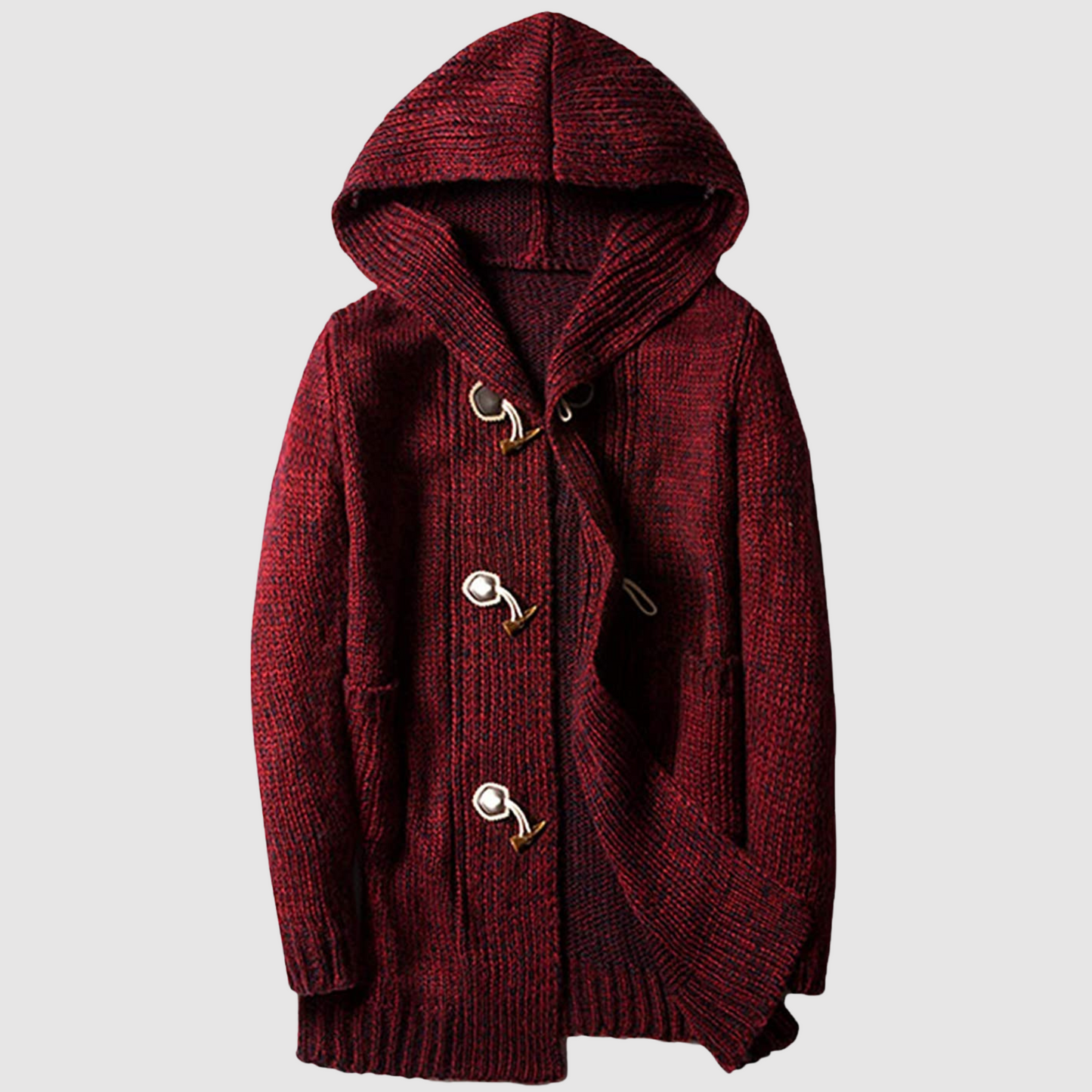 Fudus Hooded Mid-Long Button-Up Pullover with Horn Buttons