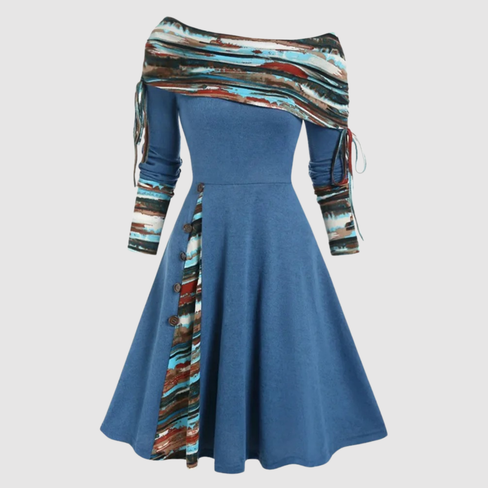 Krohn-e | Off Shoulder Langarm Winterkleid