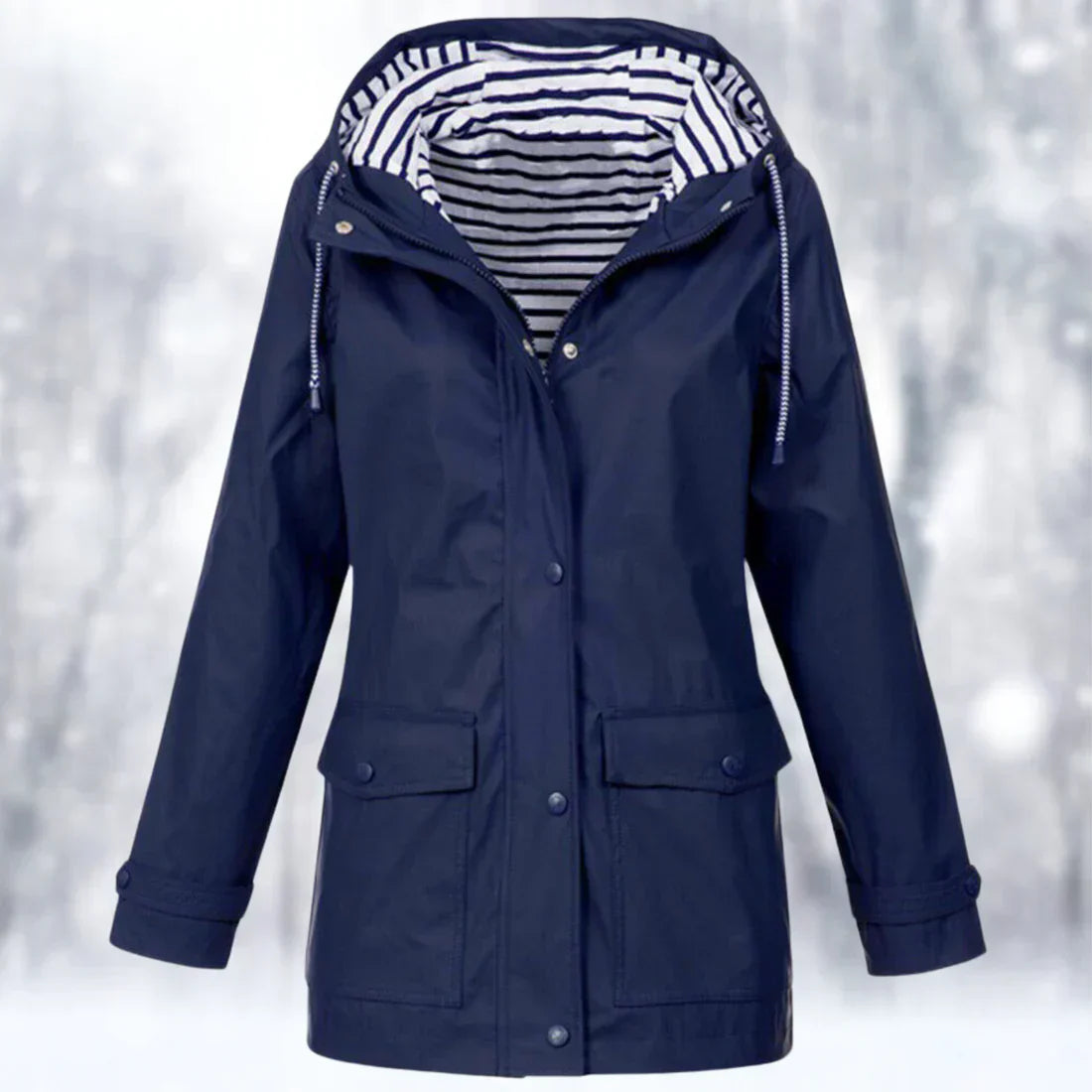 Krohn-e | Parka Jacke - Wasserdicht - Kordelzugkapuze - Reißverschluss und Knöpfe - Klapptasche