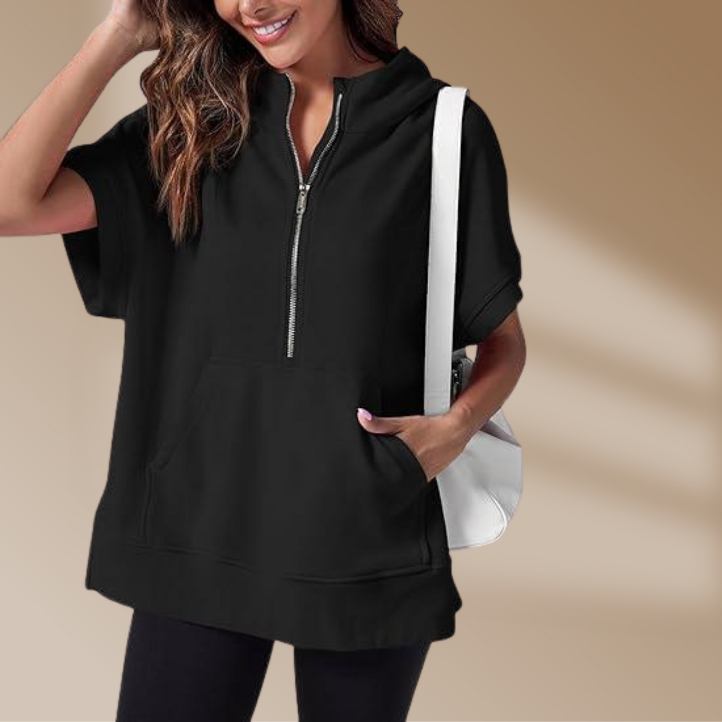 Damen-Sweatshirt mit kurzem Zipper, Übergröße, Florentiner Style