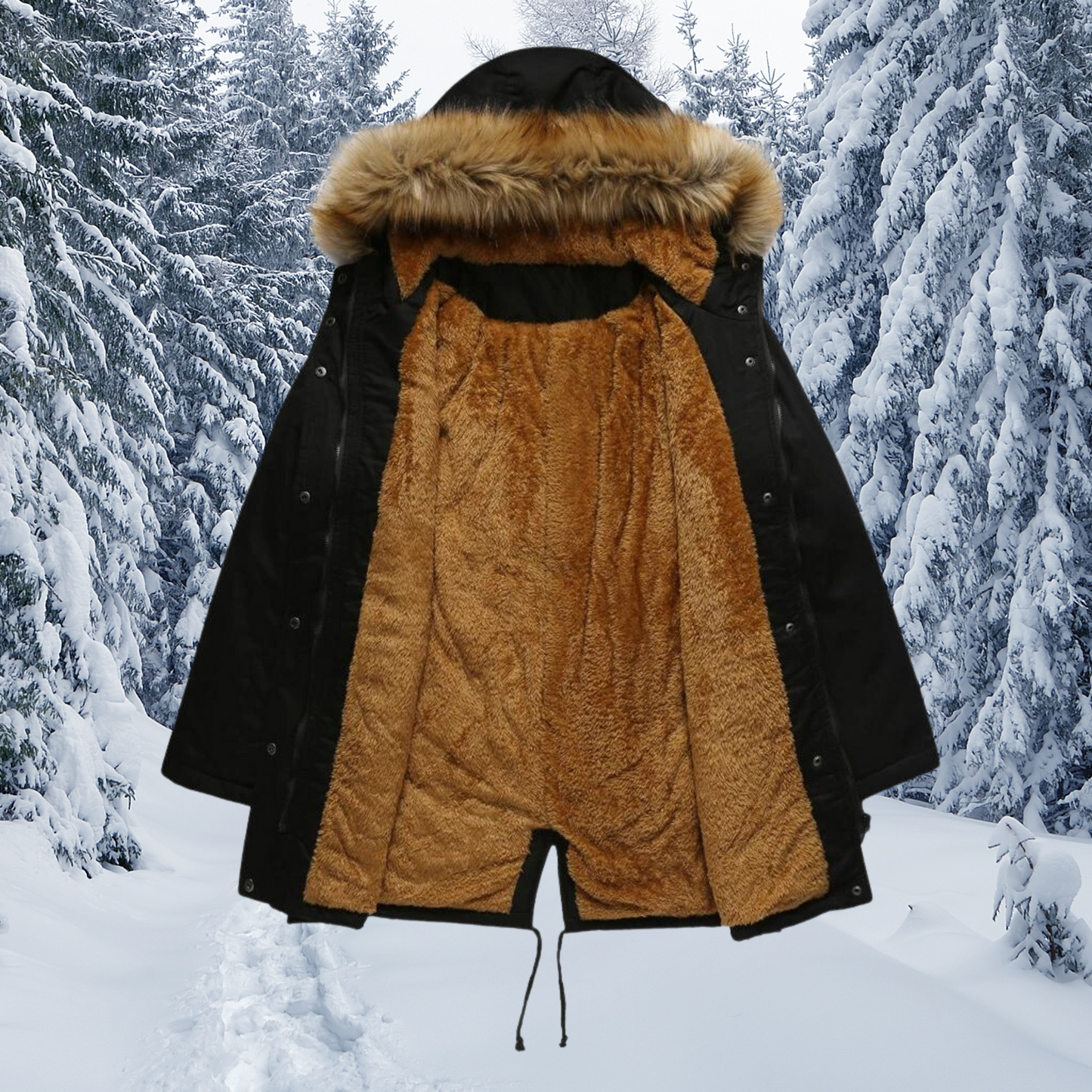 Krohn-e | Gepolsterter Pelzkragen mit Kapuze Warmer Wintermantel