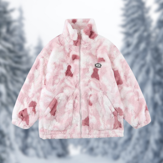 Krohn-e | Kunstfell Fleecejacke Batik Stehkragen