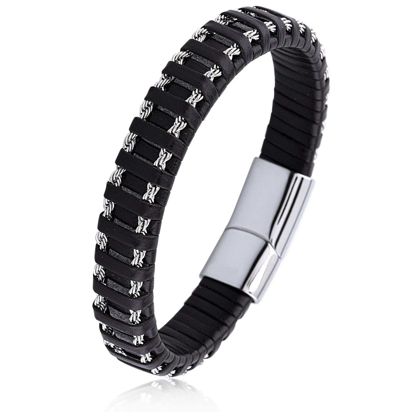 Edles schwarzes geflochtenes Lederarmband Dirk