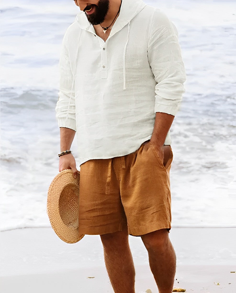 Gilo Langarm-Leinenhemd mit Henley-Kragen