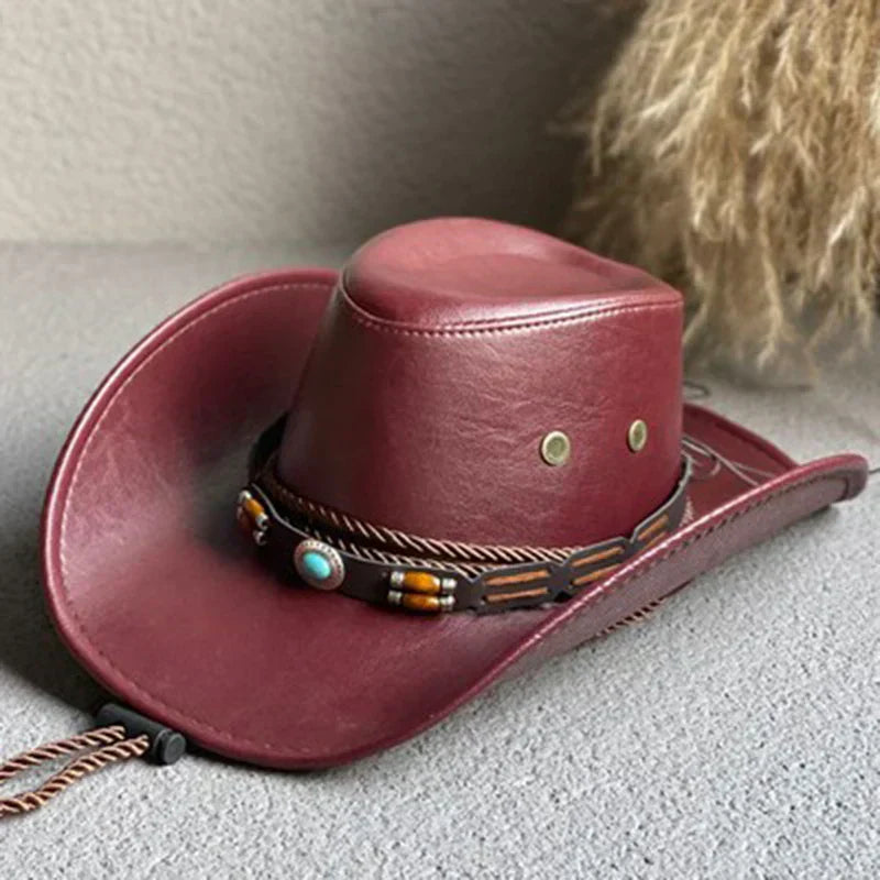 KROHN-E Damen Cowboy-Hut Vintage Western Breite Krempe Braun