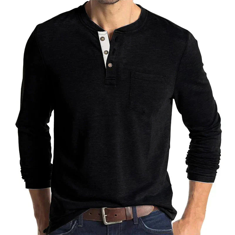 Fudus Lässiges Henley Langarmshirt mit Seitentasche
