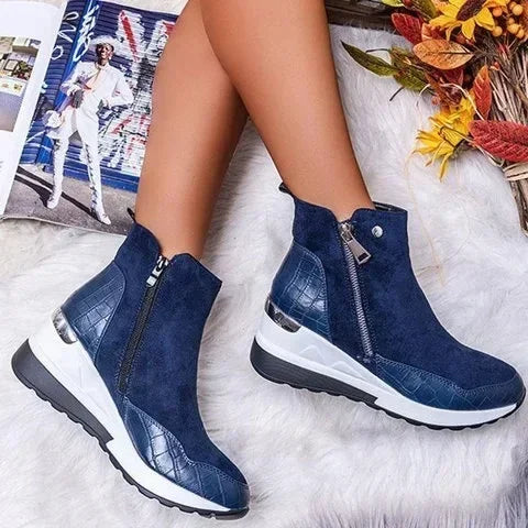 Krohn-e | Keil-Boots Schnee Reißverschluss Warm Plüsch Winter Knöchelstiefel