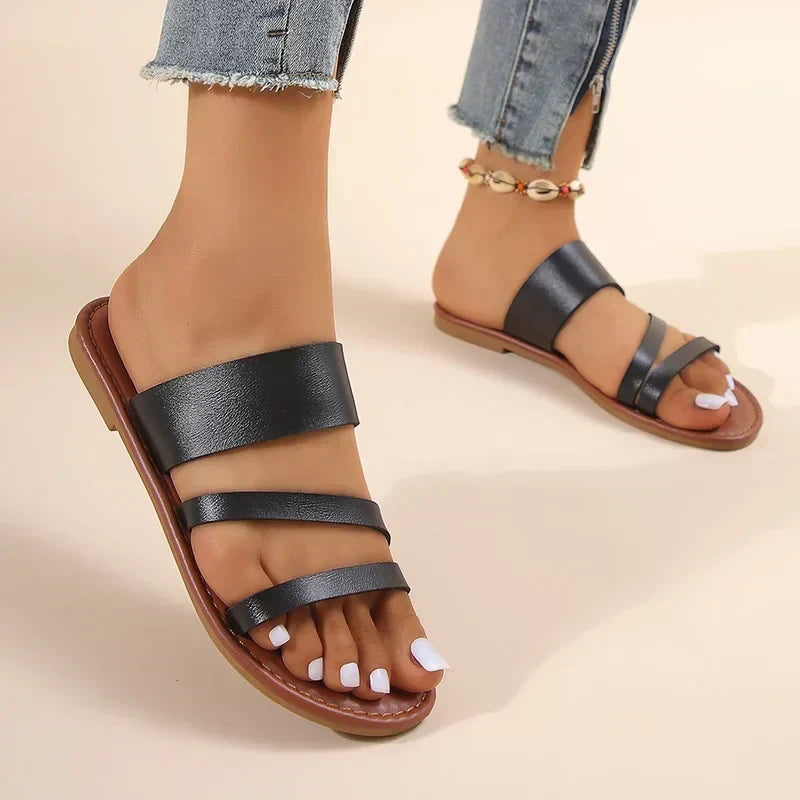 KROHN-E Damen Flache Sandalen Gepolstert Verstellbare Riemen