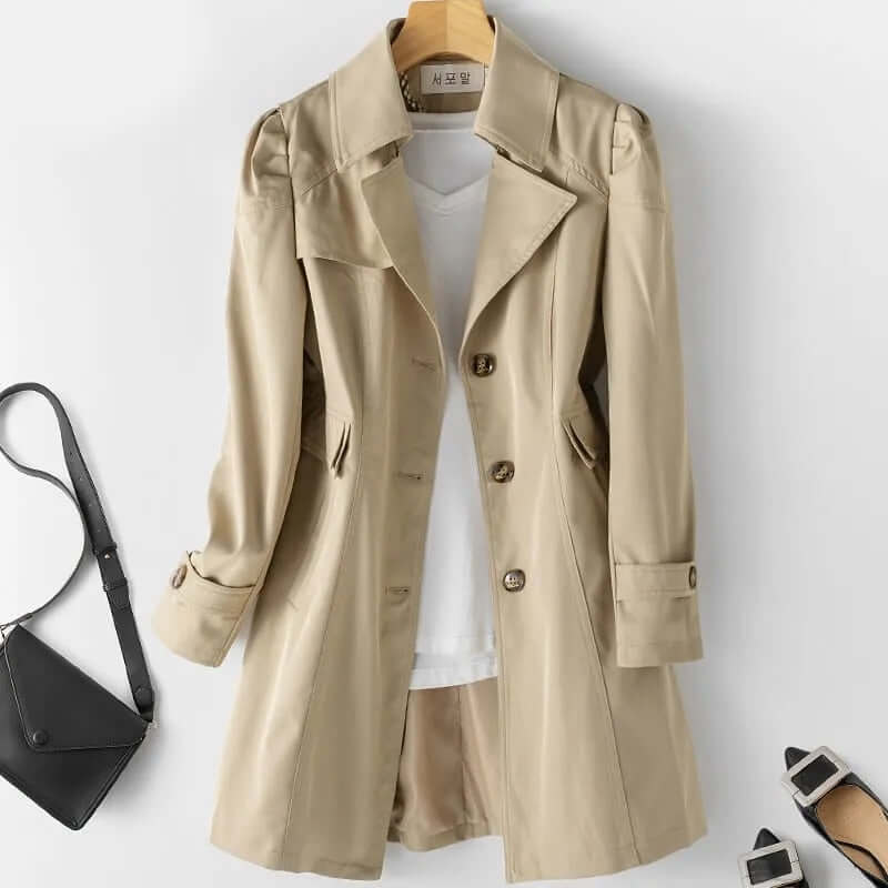 Krohn-e | Halblanger Damen Trenchcoat Mit Ein Knopf Verschluss Und Eleganter Passform