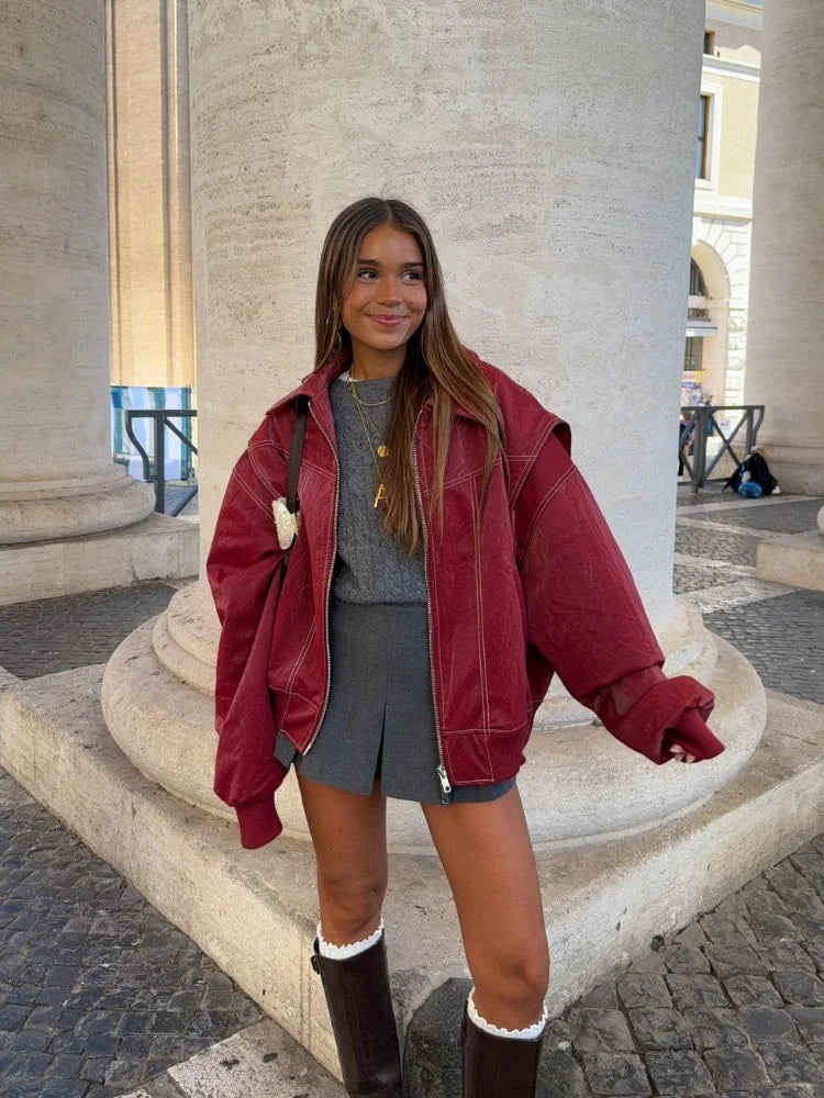 Krohn-e | Übergröße Zip up Jacke Lässige Streetwear