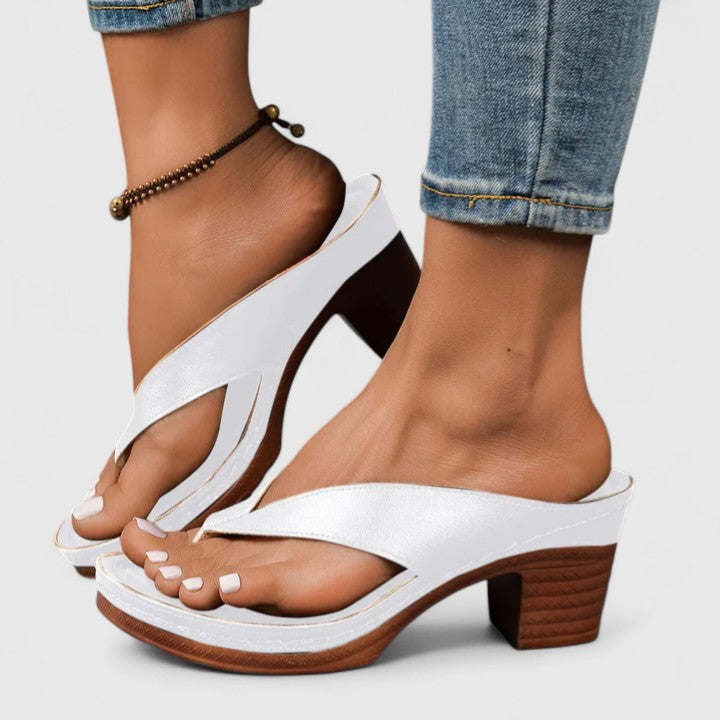 KROHN-E Damen Block-Heel Zehentrenner mit Plateau-Sohle Schwarz