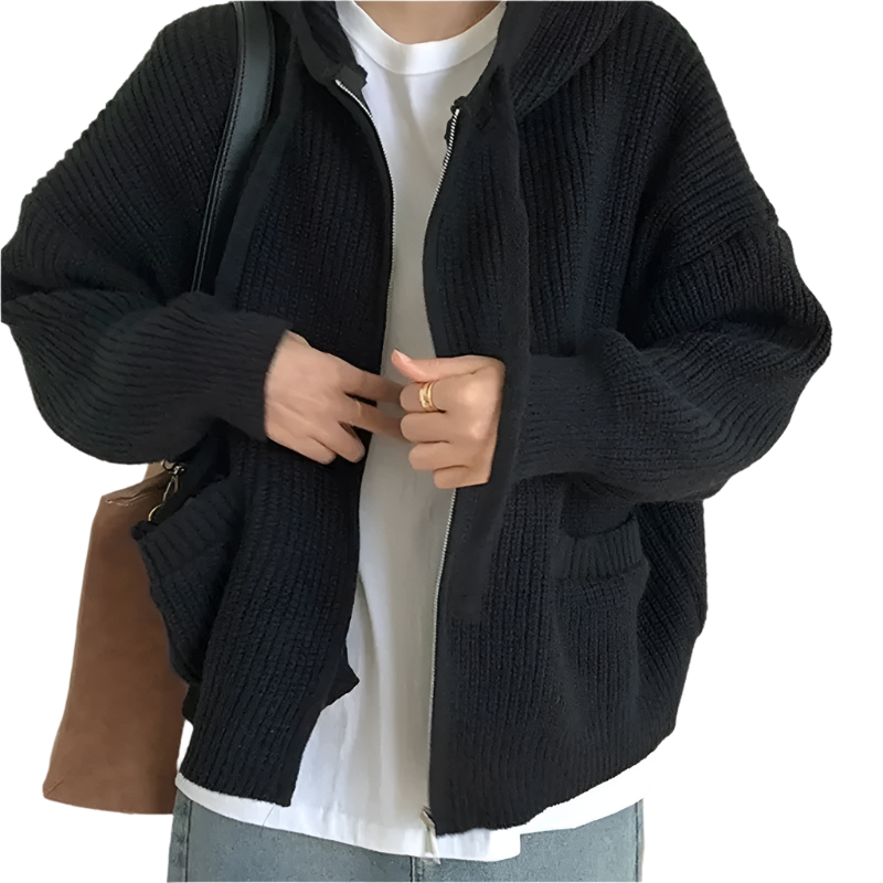 Krohn-e | Oversized Strick Damenpullover mit Reißverschluss