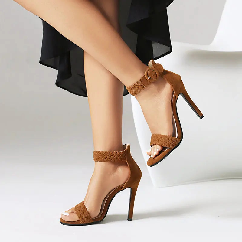 KROHN-E Damen Knöchel-Riemchen Sandalen flach verstellbar