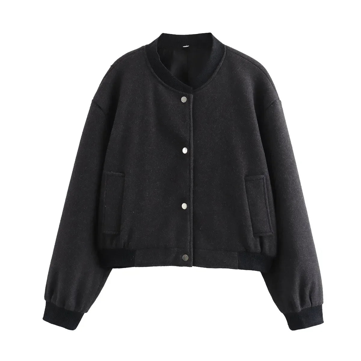 Damen Bomberjacke mit Knöpfen, Cropped, Lange Ärmel von Lurestis