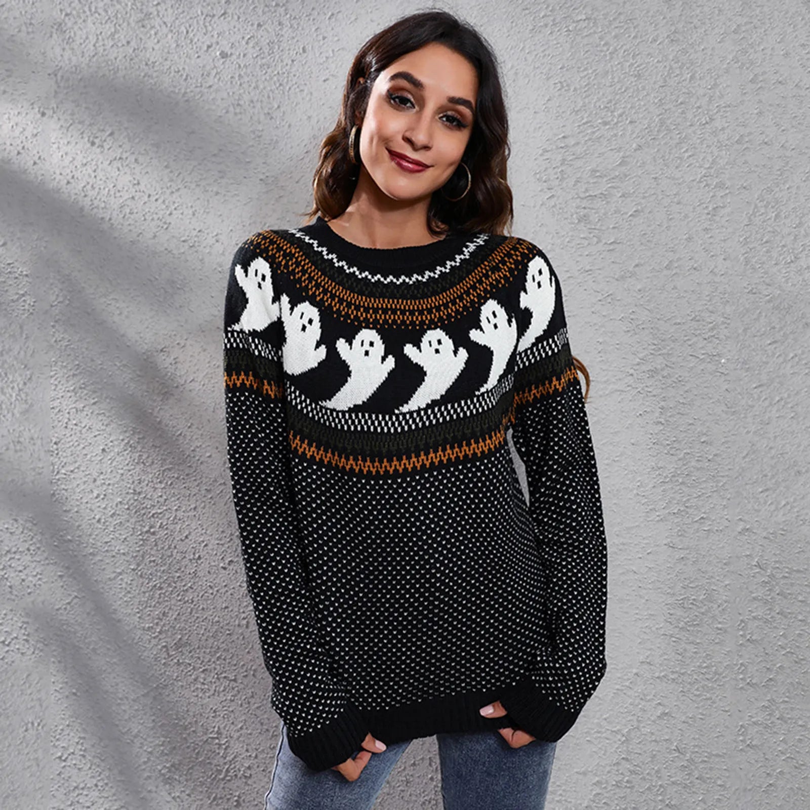 Krohn-e | Halloween Geist Weinlese Damen Pullover