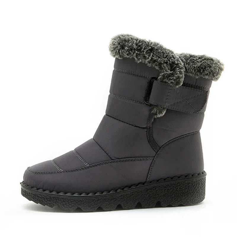 Krohn-e | Wasserdichte Kunstfell Hochschaft Schneestiefel mit Klettverschluss