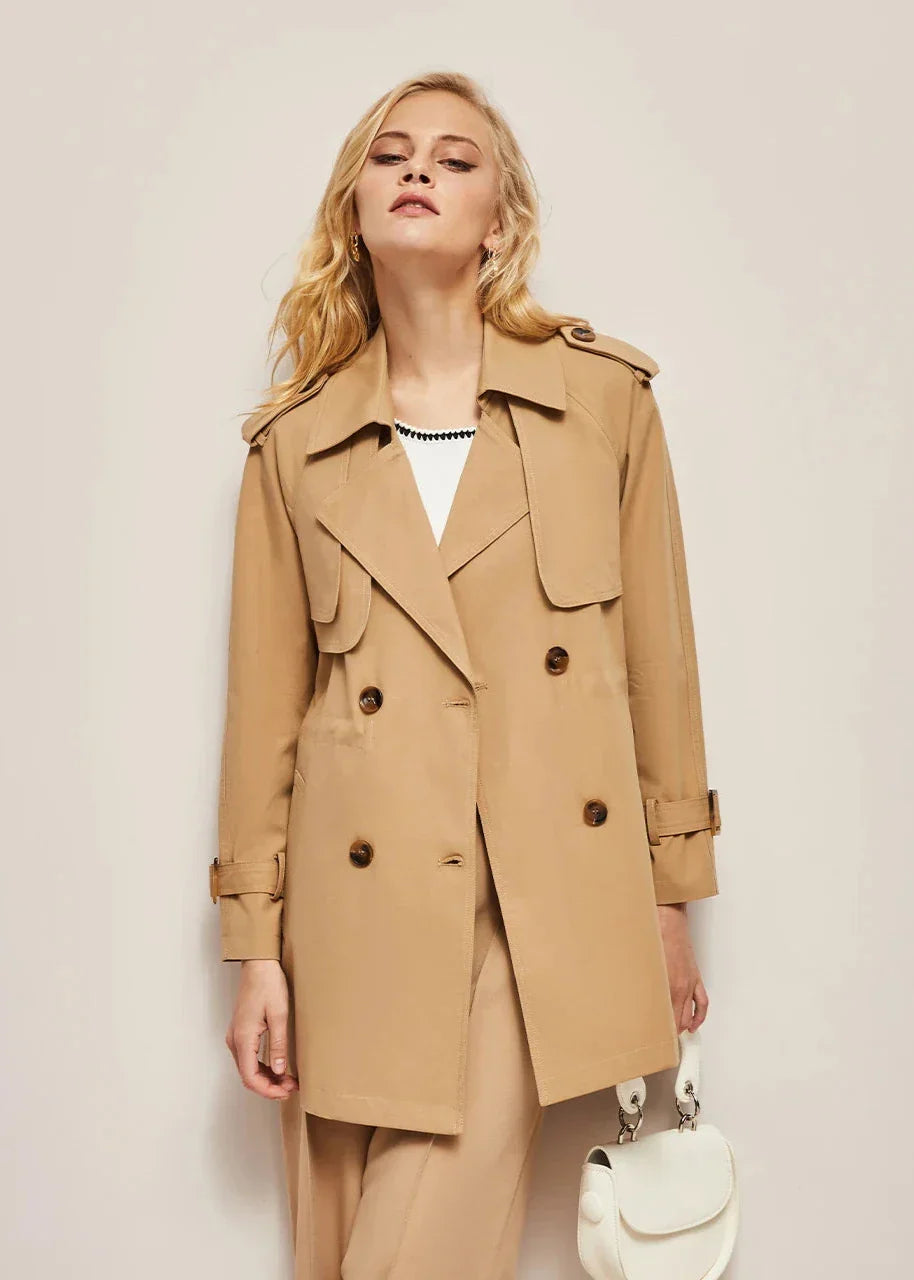 Krohn-e | doppelte Reihe Knöpfe Trenchcoat für Damen - klassische lange Jacke