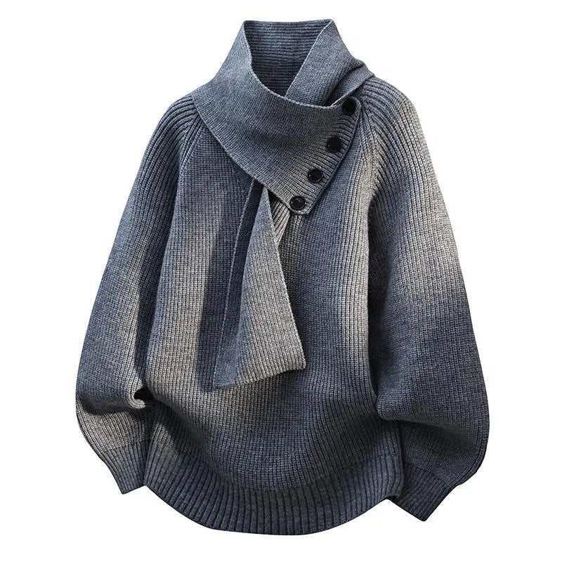 KROHN-E Damen Schalkragen Pullover Weicher Strick Relaxed Fit