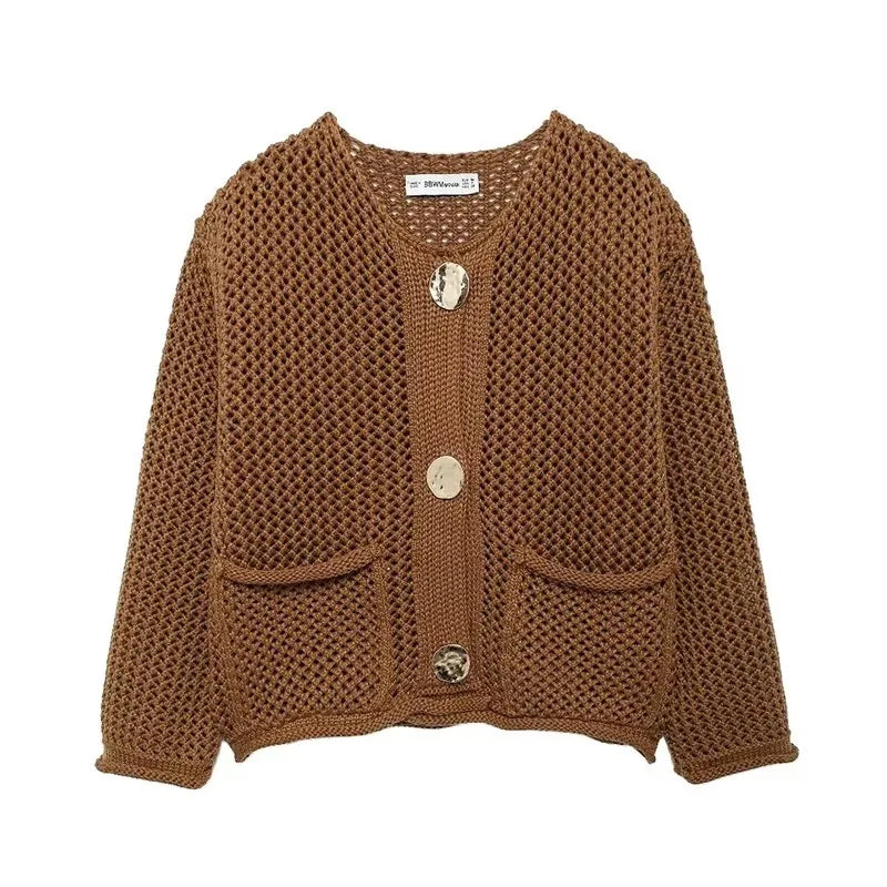 Krohn-e | Mesh Strick Strickjacke mit Fronttaschen