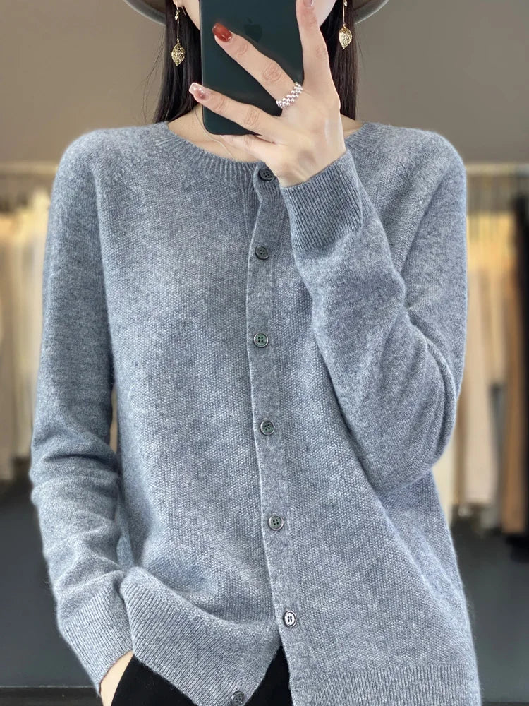 KROHN-E Damen Strickjacke Knöpfe Klassisch Vielseitig Basic