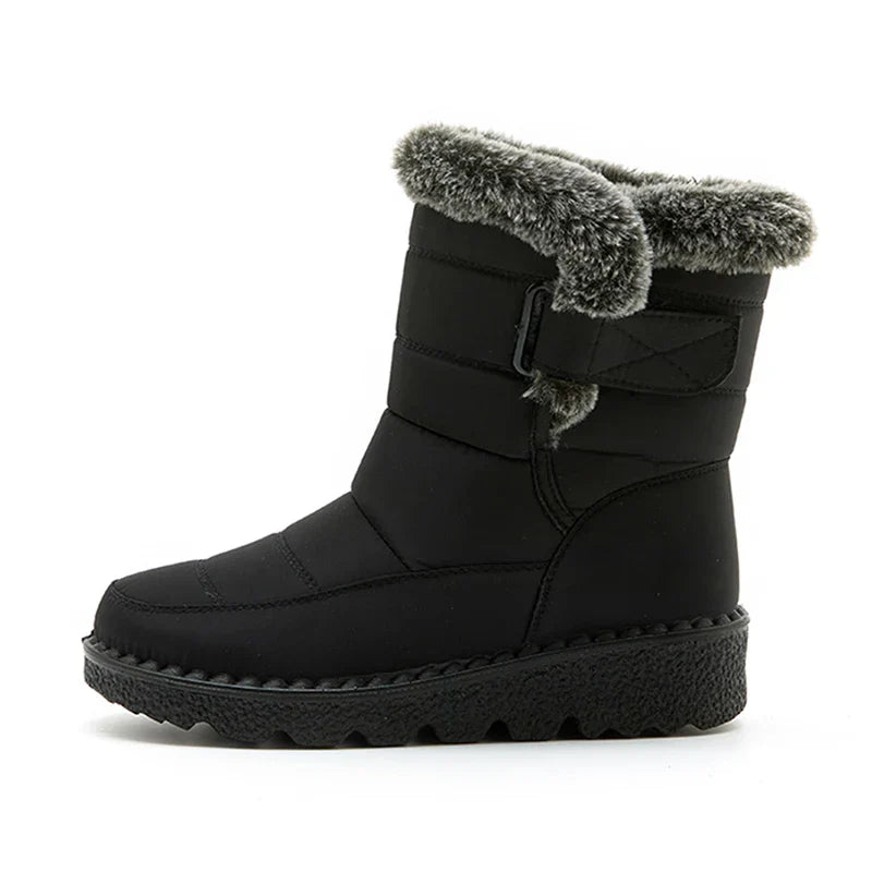 Krohn-e | Wasserdichte Kunstfell Hochschaft Schneestiefel mit Klettverschluss