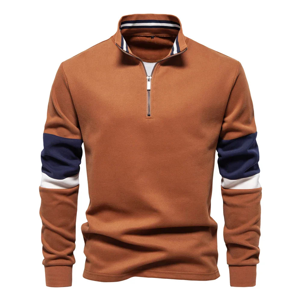 Krohn-e | Langarmiger Pullover mit Reißverschluss Baumwollmischung Trendy und Komfortabel