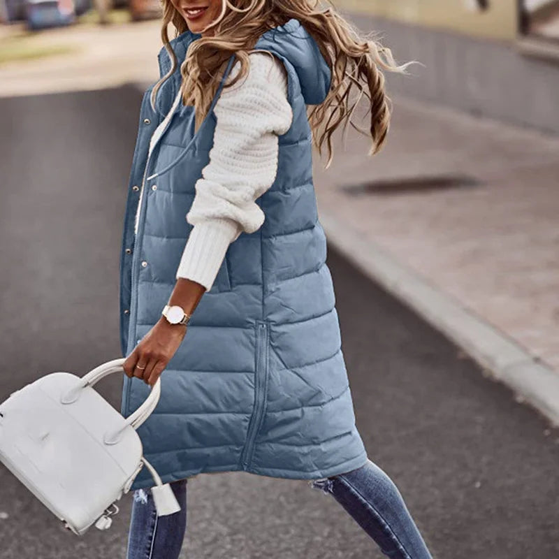 Krohn-e | Lange Pufferweste mit Kapuze Polyester Warm, Trendy