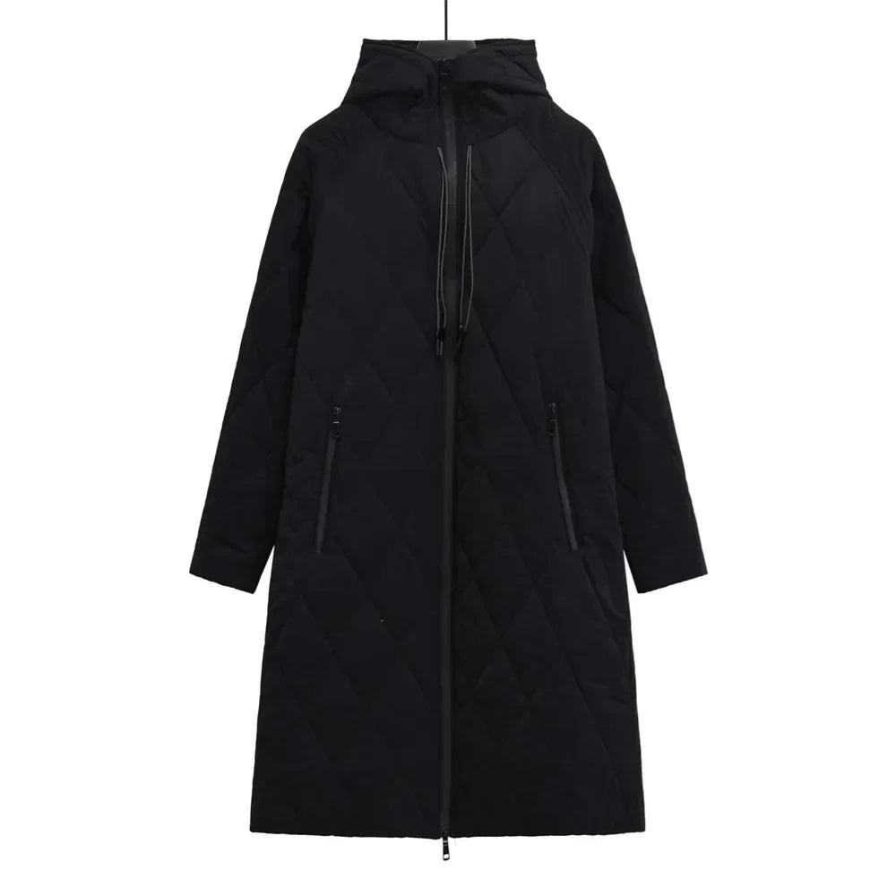 Krohn-e | Lange Steppjacke mit Verstellbarer Kapuze für Frauen Ideal für Den Winter