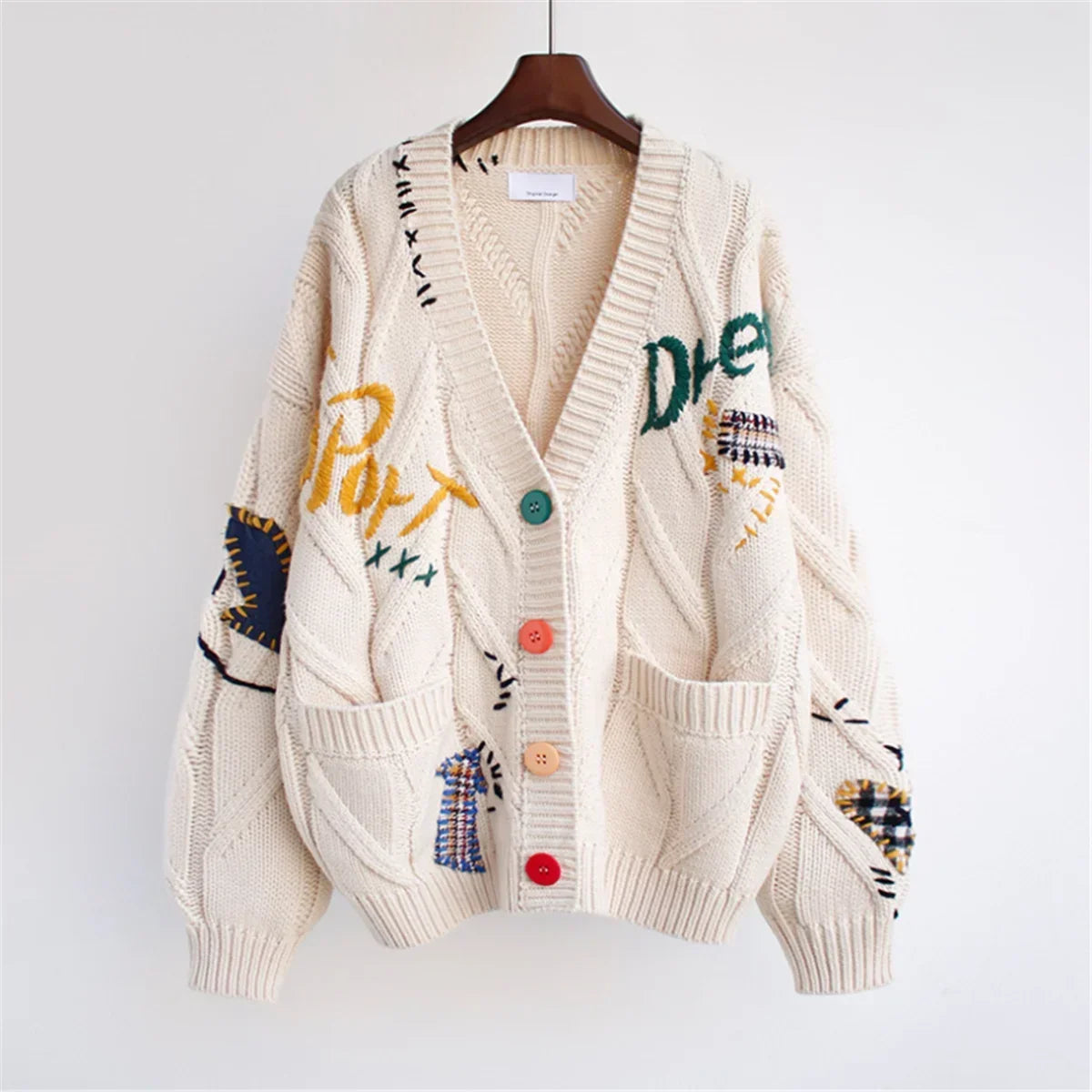 Krohn-e | Patchwork Bestickte Strickjacke