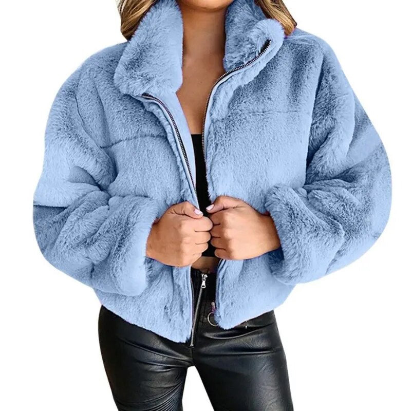 Krohn-e | Faux-Fur-Jacke - Übergroßer Schnitt - Hoher Kragen - Volle Reißverschluss - Weich & Gemütlich