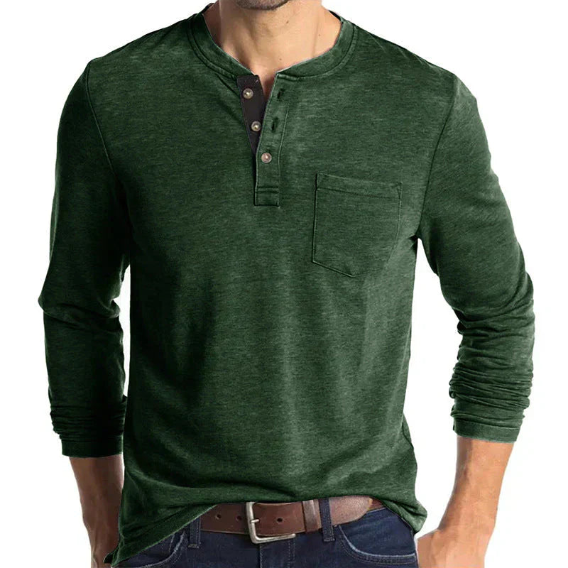 Fudus Lässiges Henley Langarmshirt mit Seitentasche