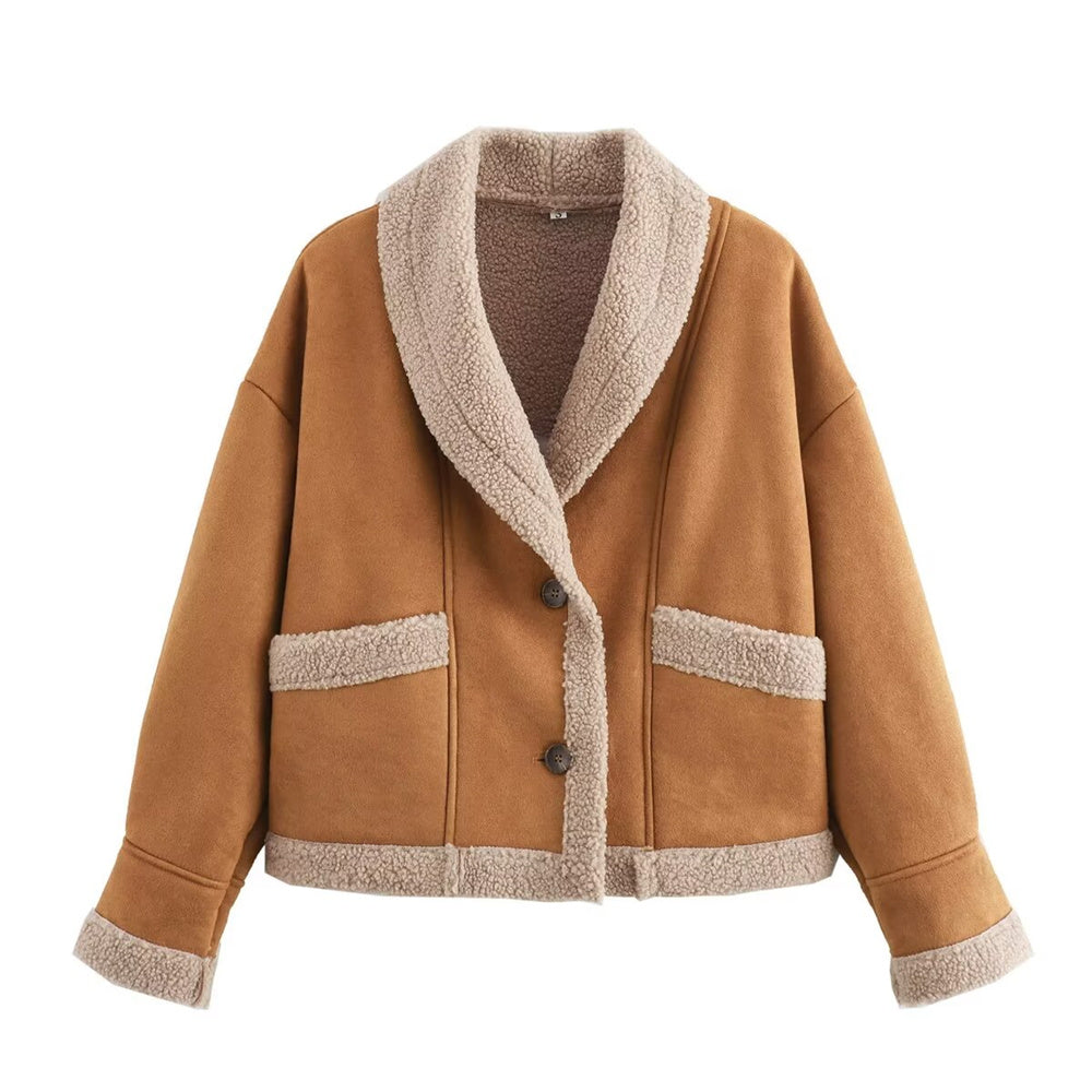 Krohn-e | Damen Winter Chic Wildlederjacke mit Taschen