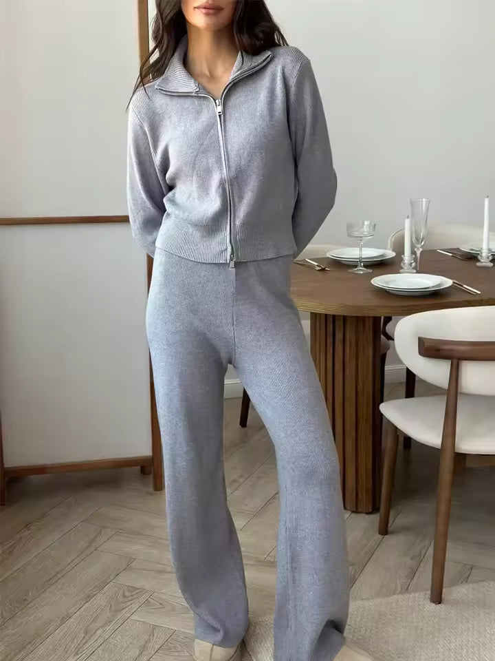 Krohn-e | Damen 2 Teiliges Loungewear Satz mit Reißverschlussjacke und Weitem Hosen