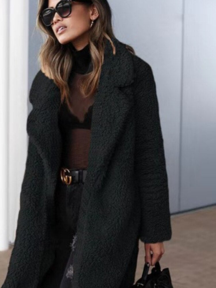 Krohn-e | Trendy Warmer Langer Teddy-Mantel für Frauen