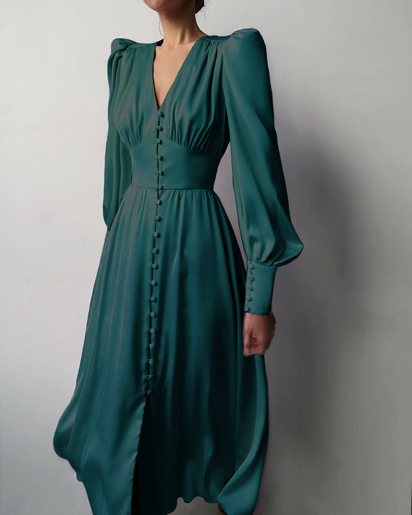 Damen-Partykleid mit V-Ausschnitt und Puffärmeln in elegantem Design