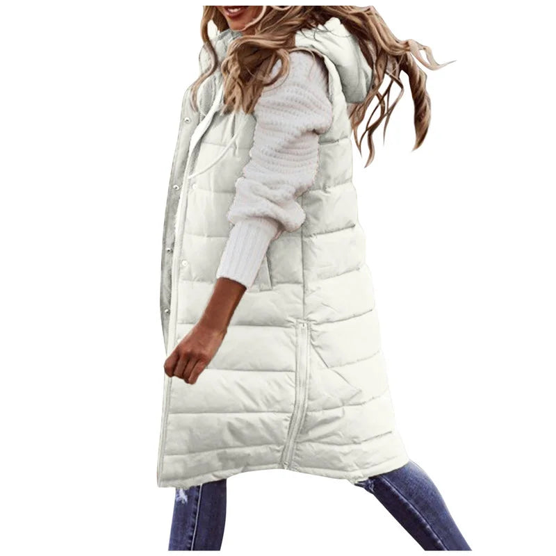 Krohn-e | Lange Pufferweste mit Kapuze Polyester Warm, Trendy
