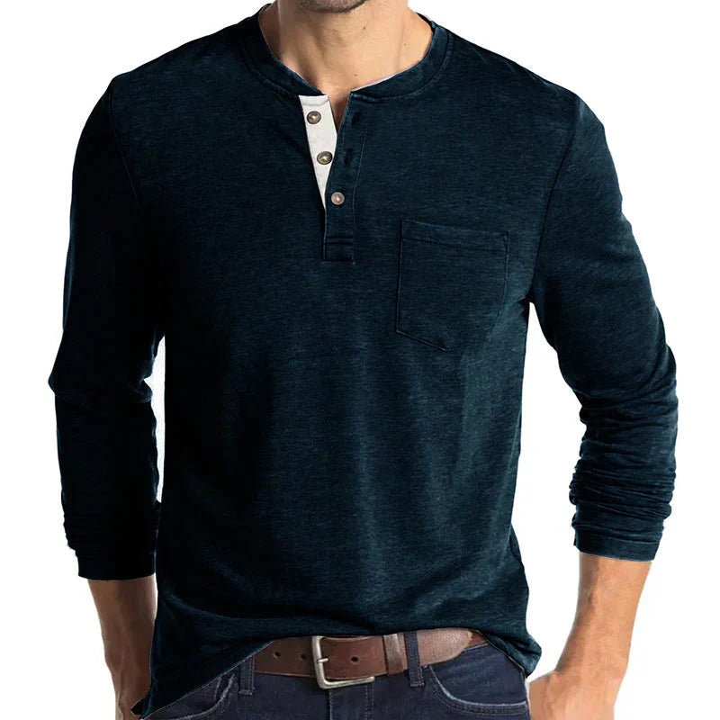 Fudus Lässiges Henley Langarmshirt mit Seitentasche