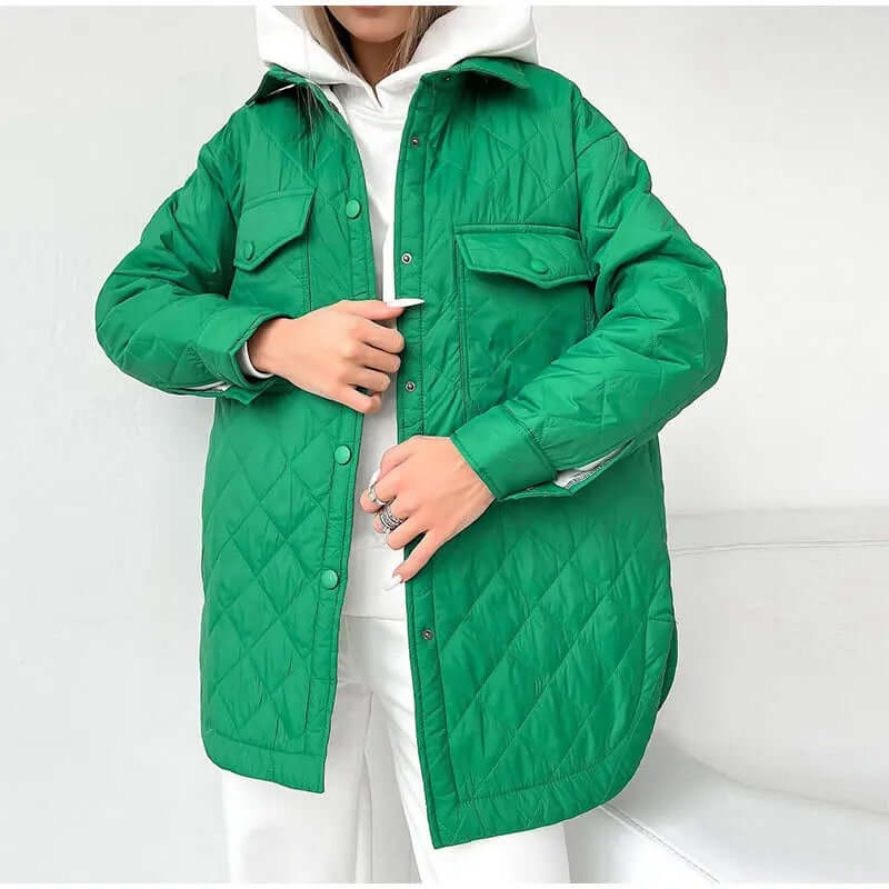Krohn-e | Klassische Gesteppte Damenjacke Mit Druckknopfverschluss Und Taillengürtel