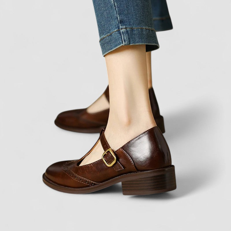 KROHN-E Damen Mary Jane Schuhe Casual Komfort Lederoptik
