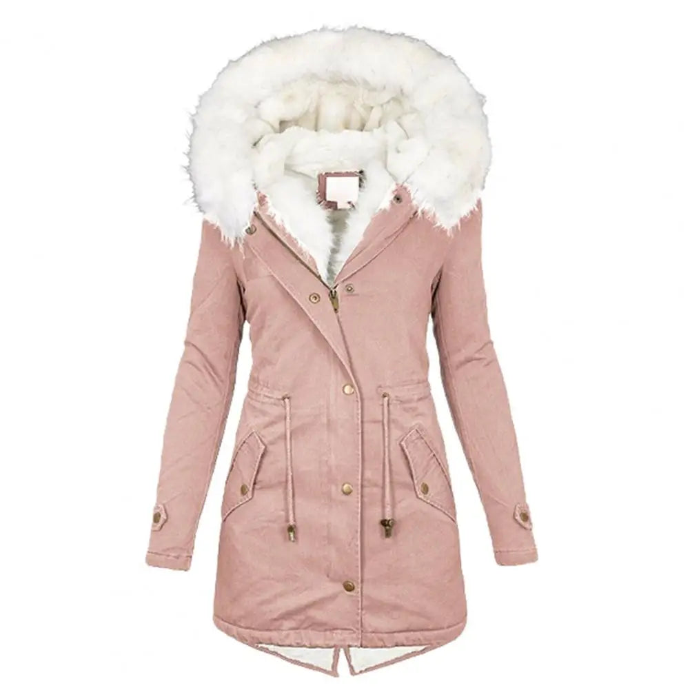 Krohn-e | Parka Mantel - Lange Länge - Kunstfellkapuze - Warm Gepolstert - Reißverschlussverschluss