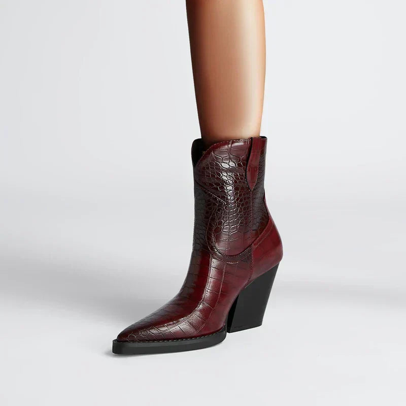 KROHN-E Damen Stiefeletten Western-Stil Ankle-Boots Braun
