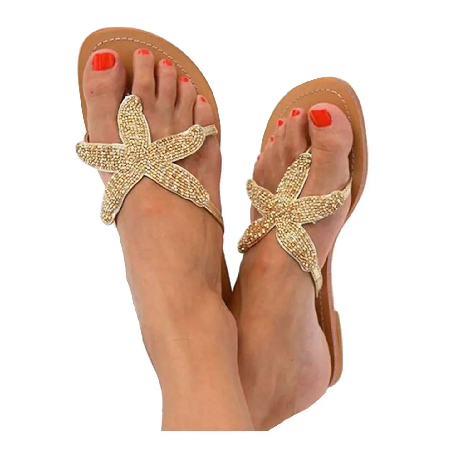 KROHN-E Damen Pantoletten Seestern-Motiv Bequem Slip-On Coastal-Design Sommer
