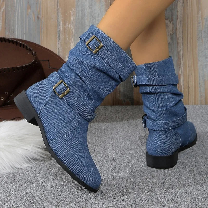 Krohn-e | Denim Schnallen-Stiefeletten