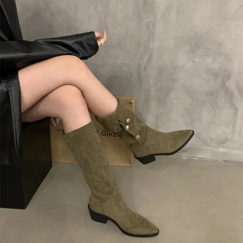 Krohn-e | Cowboy Stiefeletten mit Gestapeltem Absatz und Fransen